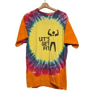 YMCA Tie Dye Tee Shirt Let's Get Fit Gym Workout Graphic Colorful Unisex Size L